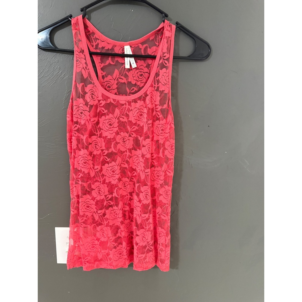Color Story Women Coral Pink Floral Lace Racerback Tank Top Size M Layering